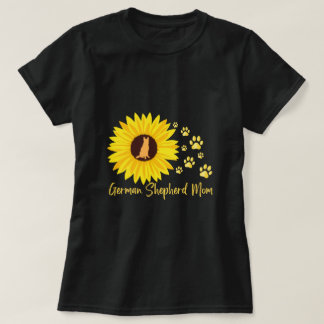 Camiseta Mãe german shepherd com impressões de girassol e p