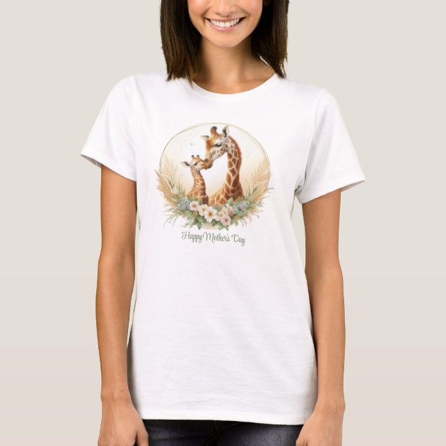 Camiseta Mãe girafa com bebê safari pampas Dia de as mães (Frente)