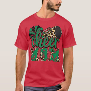 Camiseta Mãe "Green Leopard Cheer Poms & Megaphone"