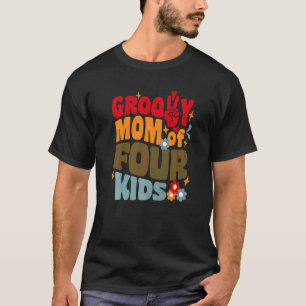 Camiseta Mãe Groovy De Quatro Filhos Retro Ondulado 70s Vin