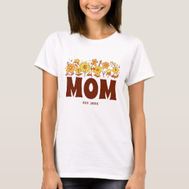 Camiseta Mãe Groovy Flower Vintage Dia de as mães Floral