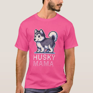 Camiseta Mãe Husky Pixel Art Dona de Cachorro Fofo Mulheres