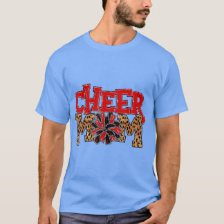 Camiseta Mãe Leopardo com Pom Vermelho e Preto