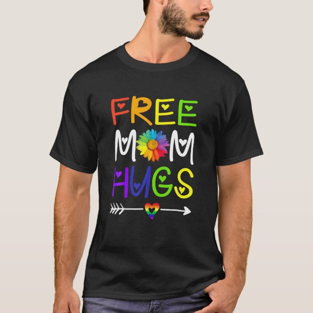 Camiseta Mãe Livre Abraça Daisy Rainbow Coração LGBT Mês (Frente)