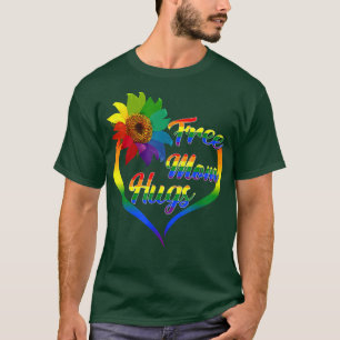 Camiseta Mãe Livre Abraça o Coração de Girassol Arco-Íris L
