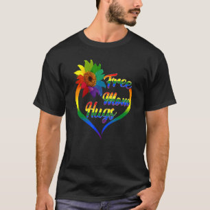 Camiseta Mãe Livre Abraça Rainbow Sunflower Heart Pride