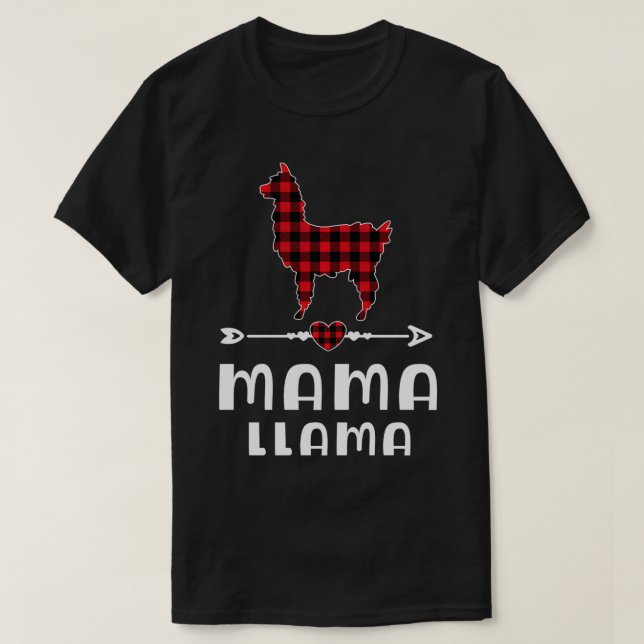 Camiseta Mãe Llama Natal Pajama Xadrez Vermelha Buffalo Fam (Frente do Design)