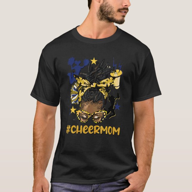 Camiseta Mãe, Mãe Afro, Marinho de Arma Leopard Cheer Poms  (Frente)
