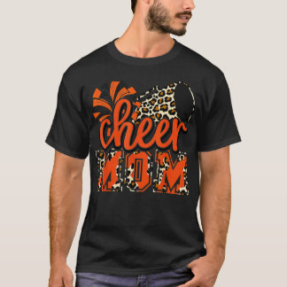 Camiseta Mãe Mãe Laranja Leopard Cheer Poms Megaphone
