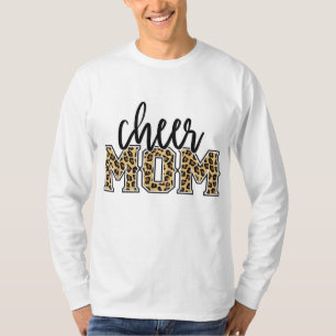 Camiseta Mãe Mãe Leopard Imprime Mães Orgulhosas Cheerleade