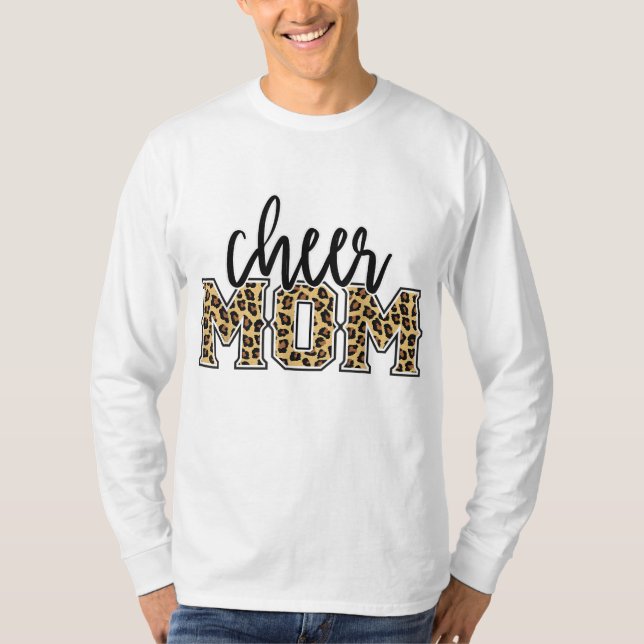 Camiseta Mãe Mãe Leopard Imprime Mães Orgulhosas Cheerleade (Frente)