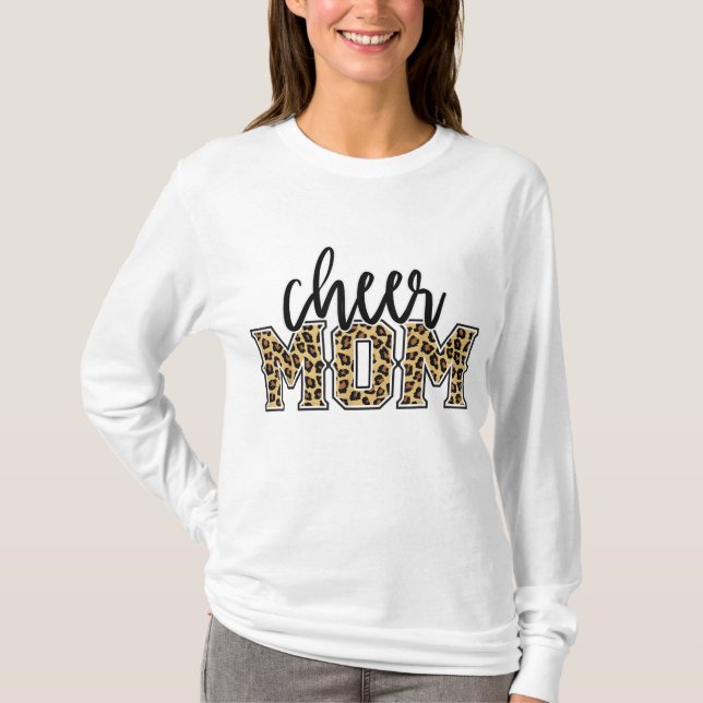 Camiseta Mãe Mãe Leopard Imprime Mães Orgulhosas Cheerleade (Frente)