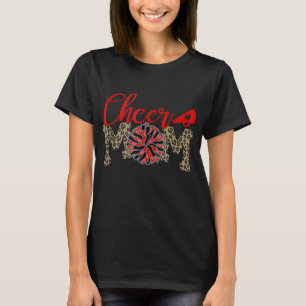 Camiseta Mãe Mãe Leopardo Imprime Pom Preto E Vermelho