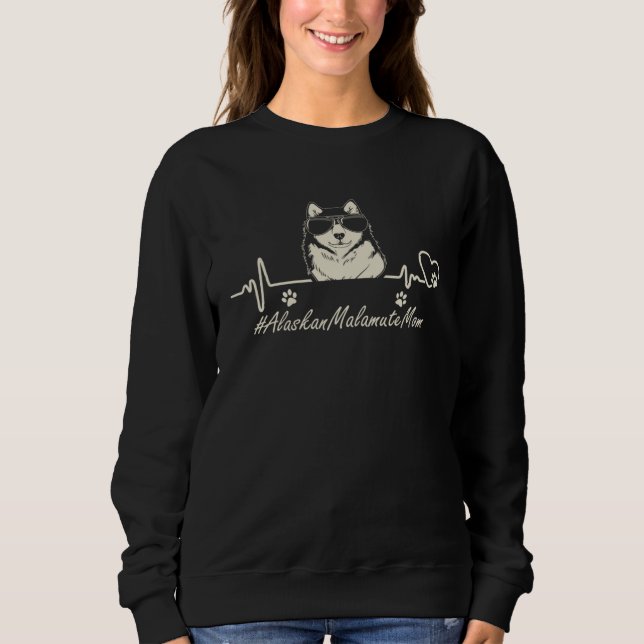 Camiseta Mãe Malamute do Alasca Batimento Cardíaco Com Cach (Frente)