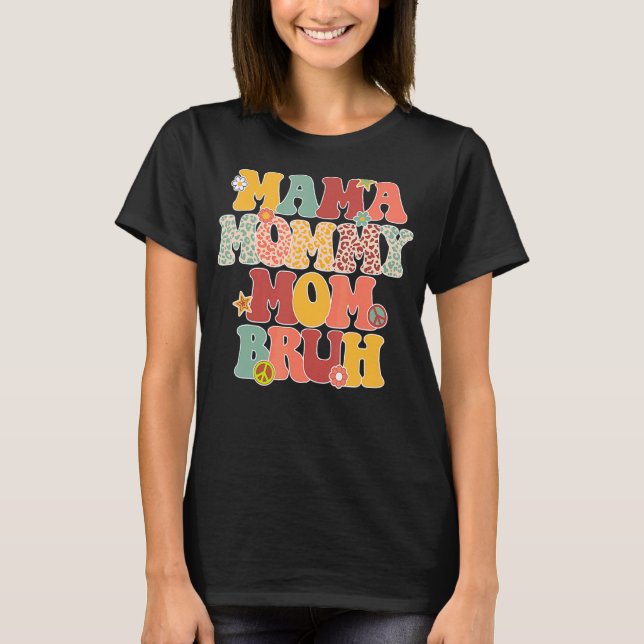 Camiseta Mãe Mamãe Mãe Bruh Leopard Retro Hippie Mães D (Frente)