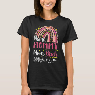 Camiseta Mãe Mamãe Mãe Bruh Rainbow Mamãe Leopardo Rosa E