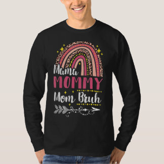 Camiseta Mãe Mamãe Mãe Bruh Rainbow Mamãe Leopardo Rosa E