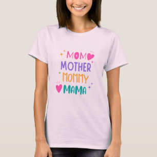Camiseta Mãe Mamãe Mãe Palavras Coloridas