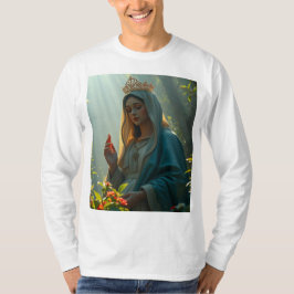 Camiseta Mãe Mary Rainha do Tee de Capa Longa dos Homens do