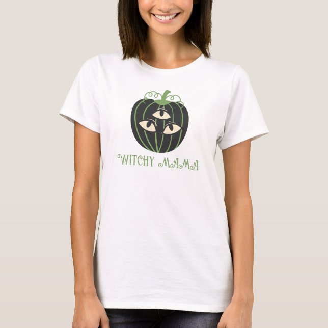 Camiseta Mãe Moderna de Halloween de Pumpkin de Três Olhos (Frente)