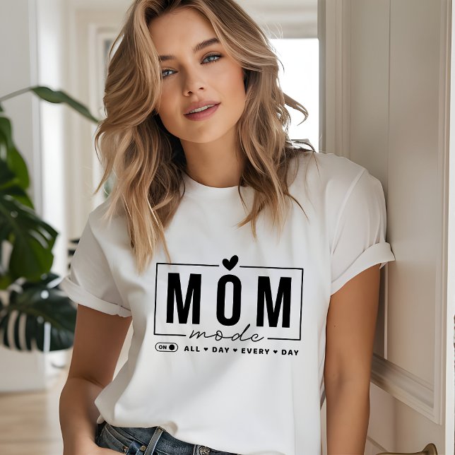Camiseta Mãe Modo Engraçado Simples Tipografia de Script Mo (Criador carregado)