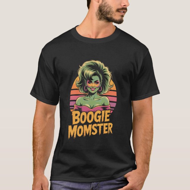 Camiseta Mãe Monstro Boogie Retro Glam Halloween Senhora Mo (Frente)