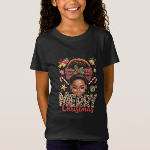 Camiseta Mãe negra americana de Natal com coque desarrumado
