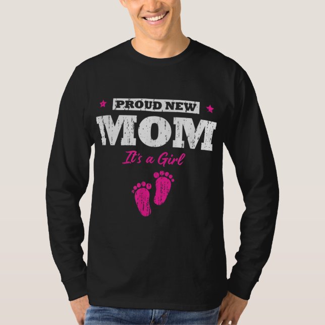 Camiseta Mãe Nova Orgulhosa É Uma Menina Sexo De Bebê Revel (Frente)