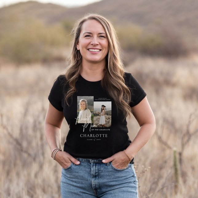 Camiseta Mãe orgulhosa da manutenção de fotos do script do  (Proud Mum of the Graduate Script Photo Keepsake Tri-Blend Shirt)