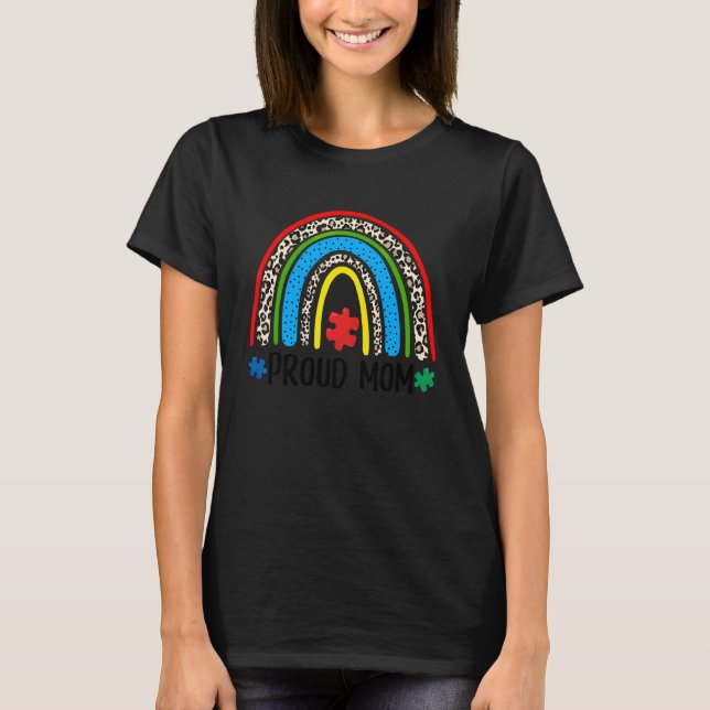 Camiseta Mãe Orgulhosa Leopardo Arco-íris Consciência do Au (Frente)