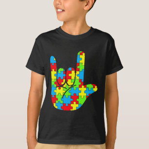 Camiseta Mãe Pai Autismo Asl Amor Língua de Sinais Conscien