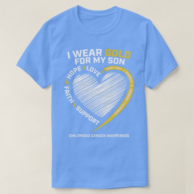 Camiseta Mãe Pai Eu Visto Dourado Para Meu Filho Cancer De  (Frente do Design)