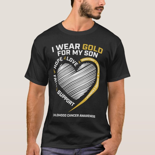 Camiseta Mãe Pai Eu Visto Dourado Para Meu Filho Cancer De  (Frente)