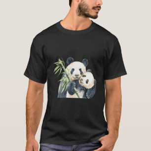 Camiseta Mãe Panda e Bebê Comendo Bambu Aquarela