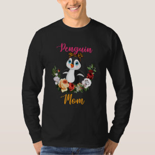 Camiseta Mãe Pinguim Floral Laço Pinguim Amante Dia das Mãe