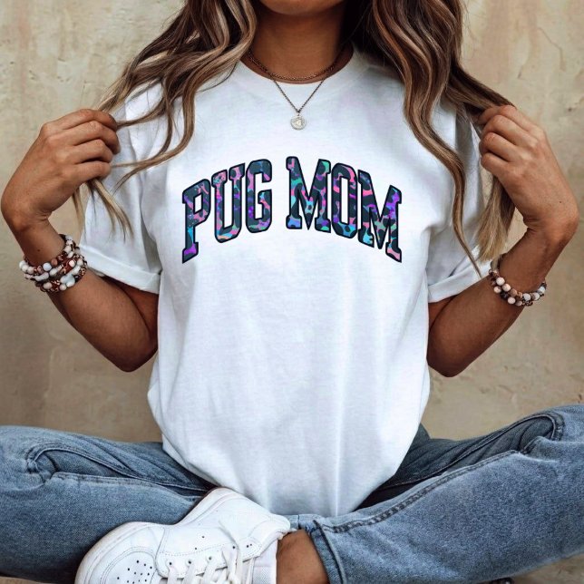 Camiseta Mãe Pug - animal colorido leopardo (Criador carregado)