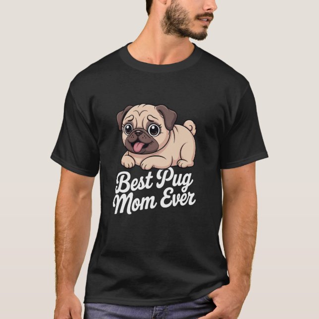 Camiseta Mãe Pug Cachorro Fofo Manga Longa (Frente)