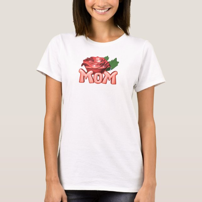 Camiseta Mãe & Rosa Vermelha com Gotículas de Orvalho (Frente)