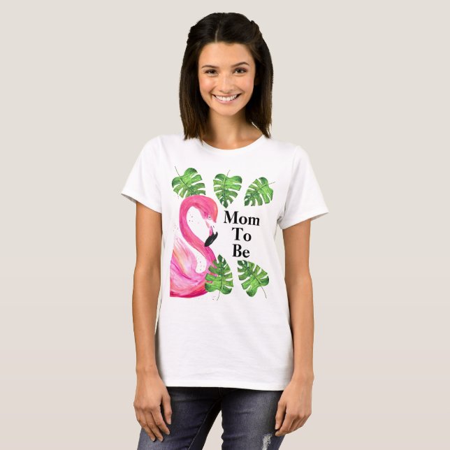Camiseta Mãe, Ser Festa De Folhas Tropicais Flamingo (Frente Completa)