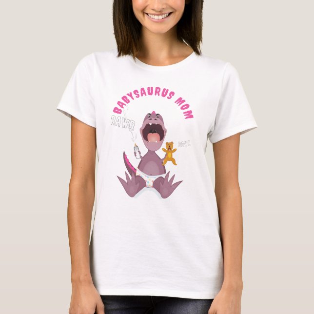 Camiseta Mãe T-rex Bebê Rosa  (Frente)