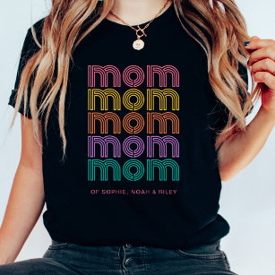Camiseta Mãe   Texto Colorido Estilo de Disco Brilhante