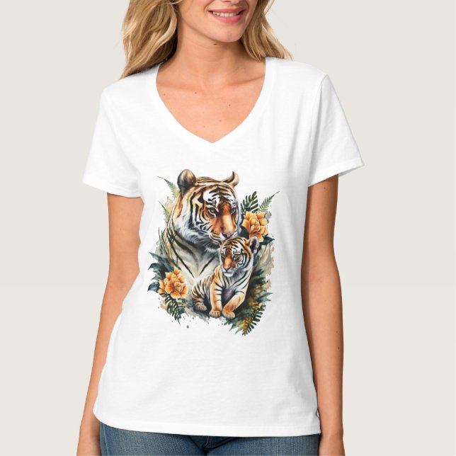 Camiseta Mãe Tigre com Cub. Meus filhos são uma linha verme (Frente)