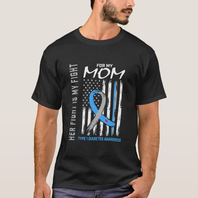 Camiseta Mãe Tipo Um Diabetes Sensibilização Fita Americana (Frente)