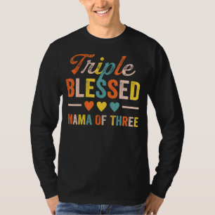 Camiseta Mãe Tripla Abençoada De Três Meninas Abençoada Mo