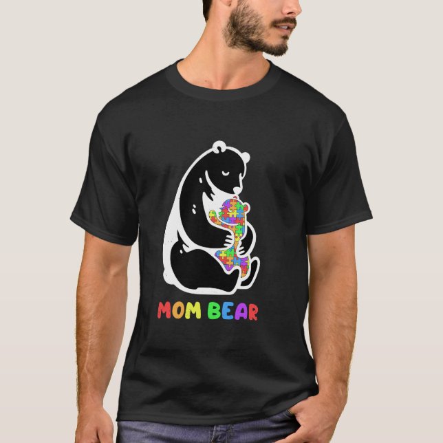 Camiseta Mãe Urso Conscientização do Autismo Mamãe Peça do  (Frente)