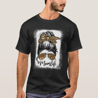 Camiseta Mãe Vida Bandana Óculos Leopard Mensagem Mãe'