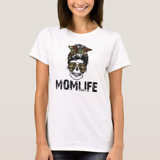 Camiseta Mãe Vida Engraçada SKull com óculos escuros e Arco (Frente)