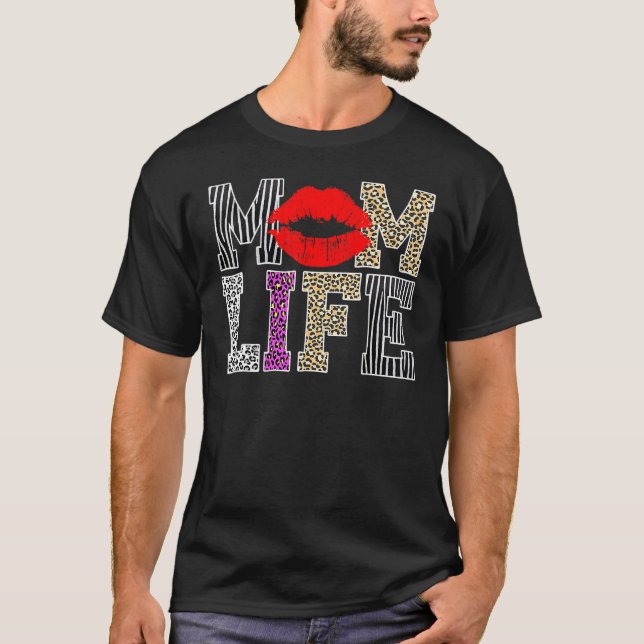 Camiseta Mãe Vida Lábios Leopardo Dia de as mães (Frente)