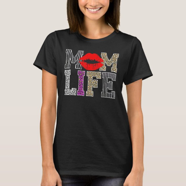 Camiseta Mãe Vida Lábios Leopardo Dia de as mães (Frente)