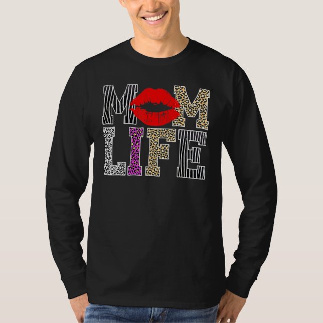 Camiseta Mãe Vida Lábios Leopardo Dia de as mães (Frente)